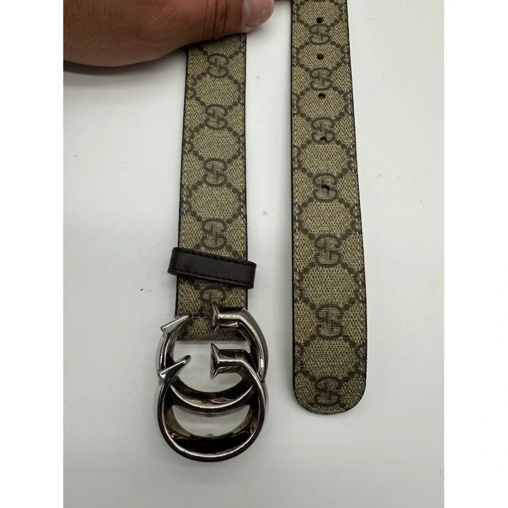 Gucci Interlocking G Belt GG‎ Supreme Canvas Silver Buckle 245859 90 36 Mens